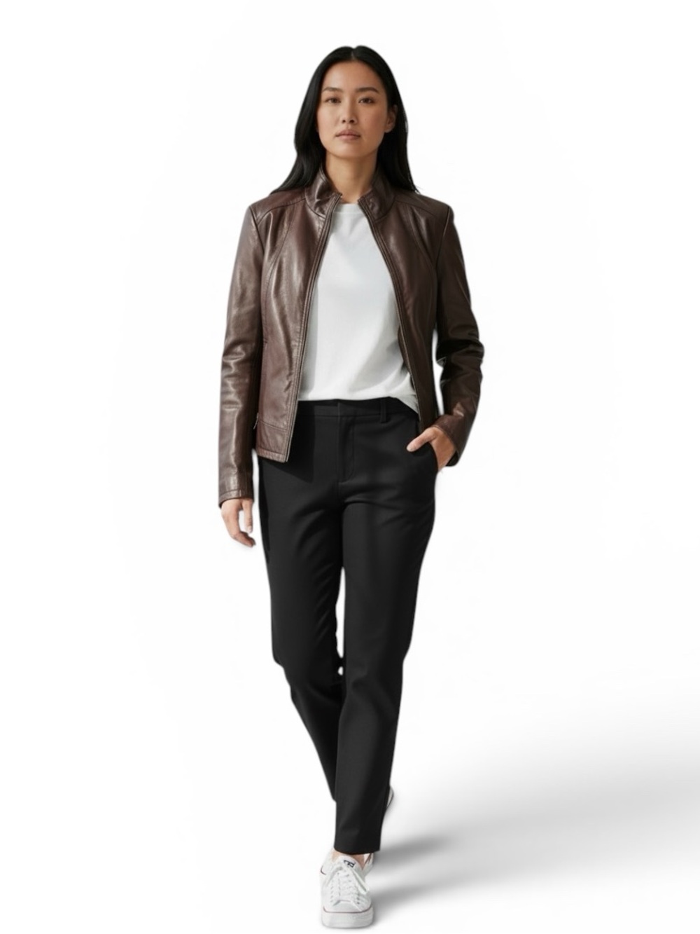 Vintage Kenneth Cole Reaction Y2K Brown Leather Women’s Zip-Front Jacket, XL